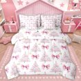 thumbnail image 1 of Homewish Kawaii Cartoon Bow 7-Piece Twin Bedding Sets,Merry Christmas Xmas Tree Bedding Comforter Set,Pink White Sheet Sets For Girl Teens,Super Cozy Room Decor Reversible, 1 of 9