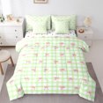 thumbnail image 1 of Homewish Kawaii Cartoon Bowknot Bedding Comforter Set 7-Piece for Girls, Dreamy Green Buffalo Plaid King Bedding Sets, Cute Bow-tie Reversible Bed Sheets, Microfiber Bedroom Decor, 1 of 7