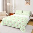 thumbnail image 1 of Homewish Kawaii Cartoon Bowknot Twin Sheet Sets for Girls, Dreamy Green Buffalo Plaid Twin Fitted Sheet, Cute Bow-tie Flat Sheet, Microfiber Bedroom Decor, 3pcs, 1 of 7