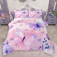thumbnail image 1 of Homewish Kawaii Cartoon Butterfly Queen Comforter Set, Pink Plum Watercolor Bedding Sets, Flower Leaf Plant Reversible Bedding Comforter Set, Microfiber Bedroom Decor, 3pcs, 1 of 8