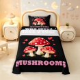 thumbnail image 1 of Homewish Kawaii Cartoon Mushrooms Twin Sheets,Letter Heart Bedding,Black Red,3 Pieces,1 Flat Sheet,1 Fitted Sheet and 1 Pillowcase, 1 of 6