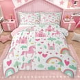 thumbnail image 1 of Homewish Kawaii Cartoon Unicorn Queen Comforter Set,Fairy Tale Castle Bedding Sets,Colorful Rainbow Pink Loves Bedding Comforter Set For Girls,Ultra Soft Home Decor Reversible,3-Piece, 1 of 8