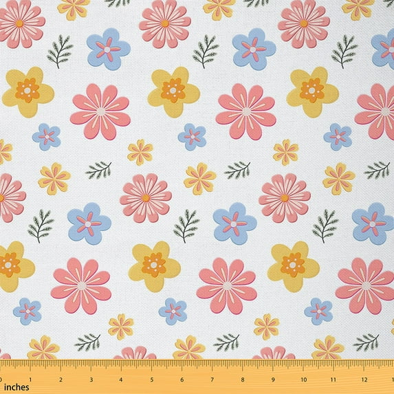 Homewish Kawaii Cherry Blossoms Fabric by the Yard 2 Yards for Kids, Cute Cartoon Flower Floral Sewing Fabric, Princess Style Fabric for Sewing, Breathable Home Decor