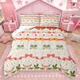 thumbnail image 1 of Homewish Kawaii Christmas Bowknot Full Size Comforter Sets for Child, Dreamy Cartoon Stars Print Bedding Comforter Set, Xmas Flower Plant Reversible Bedding Sets, Breathable Home Decor, 3 Pieces, 1 of 8