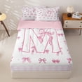 thumbnail image 1 of Homewish Kawaii Coquette Bowknot Zipper Twin Comforter Sets with Fitted Sheet and 2 Pillowcases,Pink M Alphabet Zipper Bedding Set For Bow Lovers,Pink Reversible,4 Pieces, 1 of 7