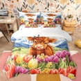 thumbnail image 1 of Homewish Kawaii Cow Kids Bedding Comforter Set 7 Pieces, Cartoon Colorful Tulip Full Bedding Set, Funny Farmhouse Animal Reversible Fitted Sheet Flat Sheet, Ultra Soft Bedroom Decor, 1 of 7