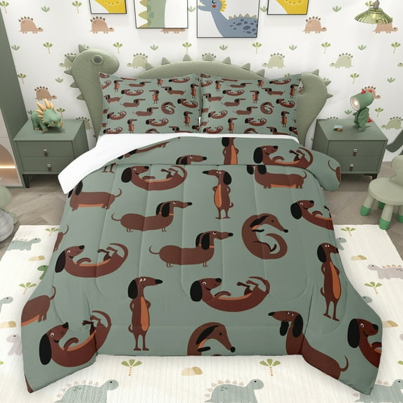 Homewish Kawaii Dachshund Child Bedding Comforter Set, Cute Dog Animal Twin Comforter Sets, Funny Dalmatian Lover Bedding Set, Super Cozy Room Decor, 2-Piece