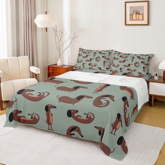 Homewish Kawaii Dachshund Child Full Size Sheets, Cute Dog Animal Bed Sheets, Funny Dalmatian Lover Sheet Sets, Super Cozy Room Decor, 4-Piece