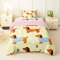 thumbnail image 1 of Homewish Kawaii Dachshund Twin Comforter Sets,Dog Paw Bone Prints Bedding Set,Yellow,Pink Reversible,2-Piece,1 Comforter and 1 Pillowcase, 1 of 7