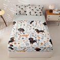 thumbnail image 1 of Homewish Kawaii Dachshund Zipper Queen Comforter Set with Fitted Sheet and 2 Pillowcases,Dog Paws Zipper Bedding Set,Cream,Woof Print Decor,Light Gray Reversible,4pcs, 1 of 8
