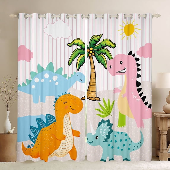Homewish Kawaii Dino Blackout Curtains Set of 2 (52x84 Each) For Boys Girls,Cartoon Animal Dinosaur Window Curtains,Jungle Wildlife Curtains and Drapes,Luxury Bedroom Decor