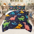thumbnail image 1 of Homewish Kawaii Dino Dinosaur Queen Comforter Set,Ancient Animal Bedding Sets,Deepblue Green Orange Bedding Comforter Set For Boys Child,Ultra Soft Home Decor Reversible,3pcs, 1 of 8