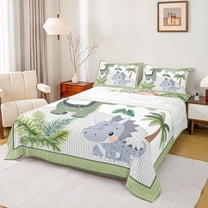 Homewish Kawaii Dino Dinsaur Twin Sheet Sets,Hawaii Coconut Tree Twin Fitted Sheet,Green Gray 03 For Boys Child,Ultra Soft Home Decor,3 Pieces