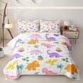 thumbnail image 1 of Homewish Kawaii Dino Twin Quilt Set,Cartoon Wildlife Twin Coverlet Set,White,2 Pieces, 1 of 7