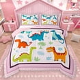 thumbnail image 1 of Homewish Kawaii Dinosaur Animal Queen Comforter Set, Pink Stripes Line Bedding Sets, Teens Kids Boys Girls Reversible Bedding Comforter Set, Super Cozy Room Decor, 3-Piece, 1 of 8