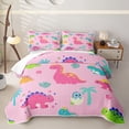thumbnail image 1 of Homewish Kawaii Dinosaur Bed Spread Queen,Cute Cartoon Animal Queen Coverlet Set,Pink,3pcs, 1 of 7