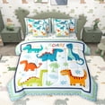 thumbnail image 1 of Homewish Kawaii Dinosaur Bedding Comforter Set 7pcs for Kids, Tropic Coconut Tree Queen Bedding Sets, Green Blue Stripes Reversible Queen Sheet Sets, Breathable Home Decor, 1 of 7
