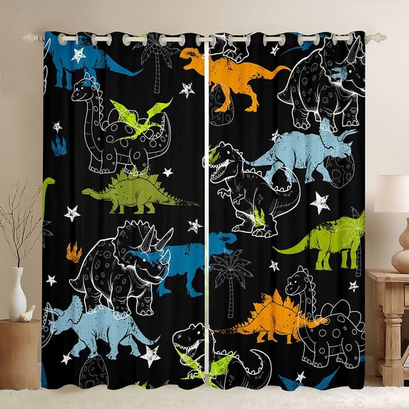 Homewish Kawaii Dinosaur Blackout Curtains,Cartoon Animal Curtains Pack of 2 (42x84 Each),Black