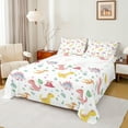 thumbnail image 1 of Homewish Kawaii Dinosaur Kids Queen Sheet Sets, Cute Cartoon Animal Flat Sheet, Flower Leaf Plant Queen Fitted Sheet, Microfiber Bedroom Decor, 4pcs, 1 of 7