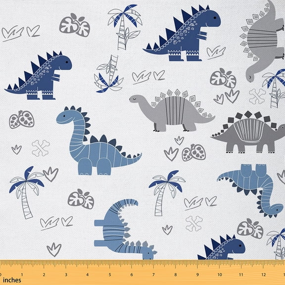 Homewish Kawaii Dinosaur Print Fabric by the Yard 2 Yards, Coconut Palm Plant Sewing Fabric