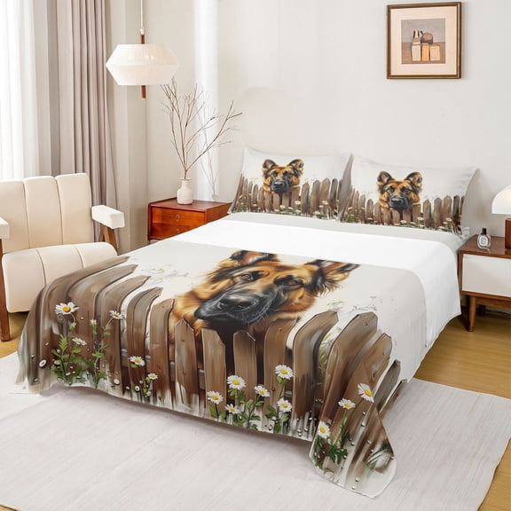 Homewish Kawaii Dog Animal Twin Sheet Sets for Teens, Rustic Lodge Cabin Twin Fitted Sheet, Countryside Theme Flat Sheet, Lightweight Room Decor, 3pcs