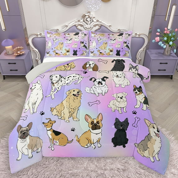 Homewish Kawaii Dog Lover Bedding Comforter Set for Kids, Cute Cartoon Dalmatian Twin Comforter Sets, Funny Pug Animal Reversible Bedding Set, Ultra Soft Bedroom Decor, 2-Piece