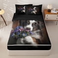 thumbnail image 1 of Homewish Kawaii Dog Zipper Twin Comforter Sets with Fitted Sheet and 2 Pillowcases,Purple Daisy Floral Zipper Bedding Set,Pet Lover Decor,Black Reversible,4pcs, 1 of 8