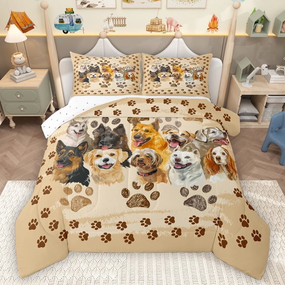 Homewish Kawaii Dogs Bedding Comforter Set,Graffiti Dog Paws Twin Comforter Sets,Pet Lovers Bedding Set For Teens,Luxury Bedroom Decor Reversible,2-Piece