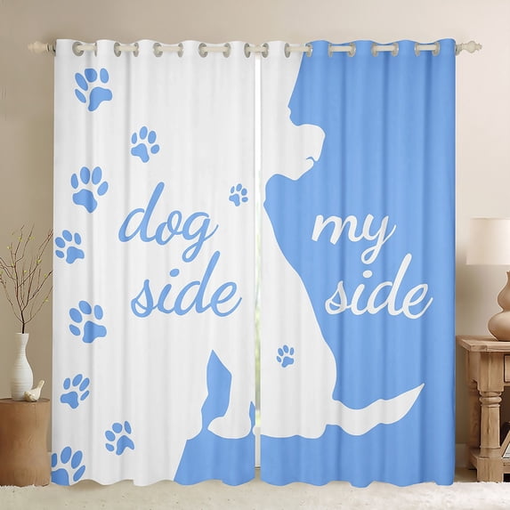 Homewish Kawaii Dogs Paws Curtains Pack of 2 (42x84 Each),Pet Animal Curtains Blackout,White Blue Bedroom Curtains For Girls Boy,Breathable Home Decor