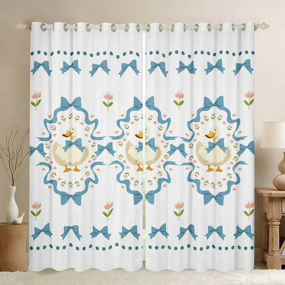 Homewish Kawaii Duck Goose Animal Blackout Curtains Set of 2 (52x84 Each), Cartoon Bow-tie Window Curtains, Cute Flower Floral Curtains and Drapes, Curtains and Drapes Room Decor