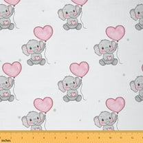 Homewish Kawaii Elephant Fabric by the Yard 1 Yard,Cute Zoo Animal Home Decor Fabric by the Yard,Pink Love Balloon Sewing Fabric For Girls Boys Kids,Super Cozy Room Decor