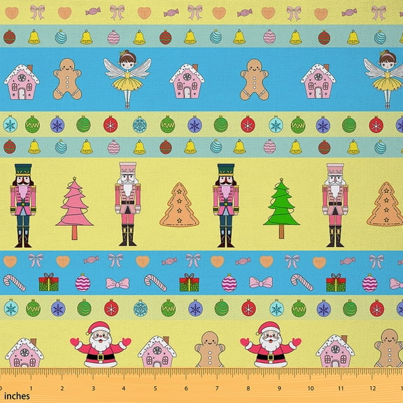 Homewish Kawaii Fairy Elf Fabric by the Yard 1 Yard, Christmas Nutcracker Santa Claus Room Decor Fabric by the Yard, Teens Boys Girls Kids Sewing Fabric, Microfiber Bedroom Decor
