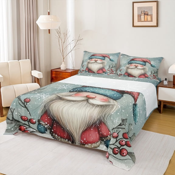 Homewish Kawaii Fairy Tale Gnome Bed Sheets, Vintage Christmas Style King Sheets, Teems Kids Boys Girls Sheet Set, Breathable Home Decor, 4 Pieces