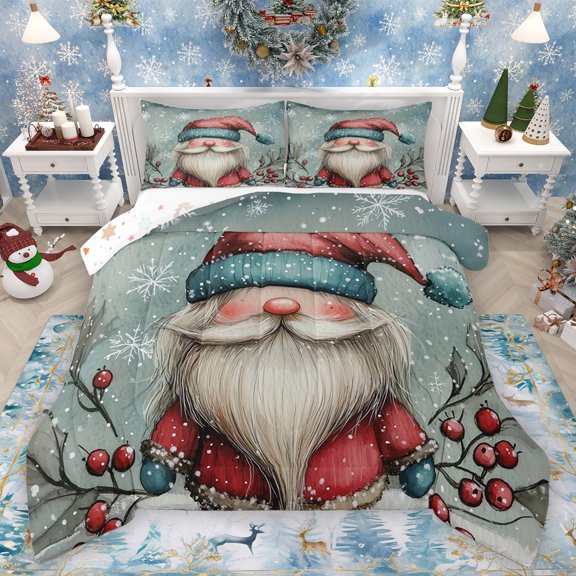 Homewish Kawaii Fairy Tale Gnome Bedding Comforter Set, Vintage Christmas Style Twin Comforter Sets, Teems Kids Boys Girls Reversible Bedding Set, Breathable Home Decor, 2 Pieces