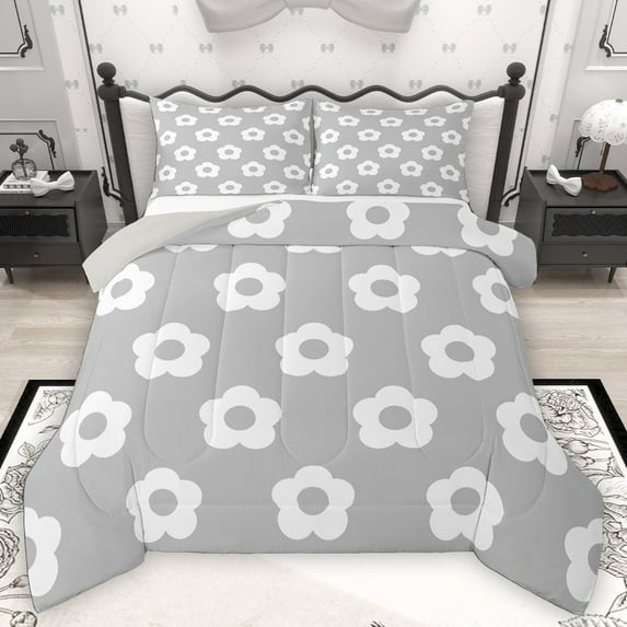 Homewish Kawaii Flower 3 Pieces Queen Comforter Set for Teens Boys Girls,Dreamy Princess Ultra Soft Bedding Sets,Retro Floral Blossoms Bedding Comforter Set Breathable,Ultra Soft Home Decor