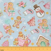Homewish Kawaii Gingerbread Man Fabric by the Yard 1 Yard, Santa Claus Socks Room Decor Fabric by the Yard, Cartoon Christmas Theme Sewing Fabric, Luxury Bedroom Decor