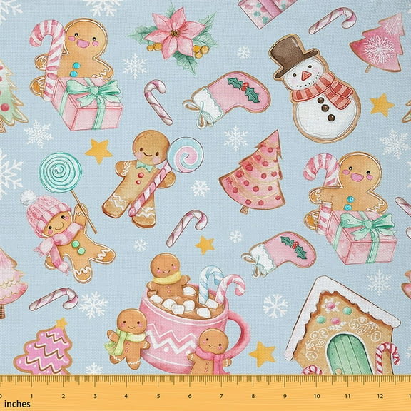 Homewish Kawaii Gingerbread Man Fabric by the Yard 1 Yard, Santa Claus Socks Room Decor Fabric by the Yard, Cartoon Christmas Theme Sewing Fabric, Luxury Bedroom Decor