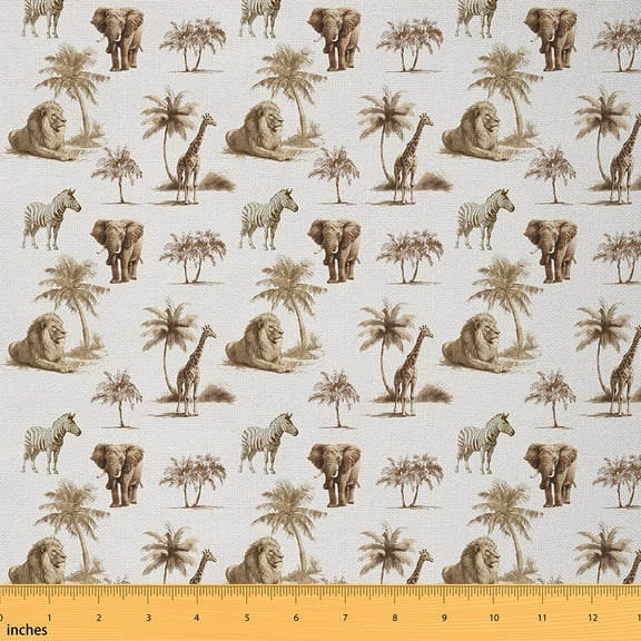 Homewish Kawaii Giraffe Lion Fabric by the Yard 1 Yard,Woodland Animal Home Decor Fabric by the Yard,Tropical Plant Coconut Tree Sewing Fabric For Girls Boys Kids,Super Cozy Room Decor