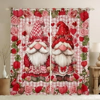Homewish Kawaii Gnome Black Out Curtains,Valentine Rose Curtains Pack of 2 (42x63 Each),Classic Geometric Checkered Bedroom Curtains For Adults,Microfiber Bedroom Decor