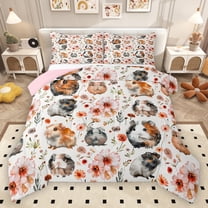Homewish Kawaii Guinea Pig Bedding Comforter Set,Rustic Flower Twin Comforter Sets,Orange White Gray Bedding Set For Men Women,Microfiber Bedroom Decor Reversible,2-Piece