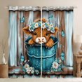 thumbnail image 1 of Homewish Kawaii Highland Bull Black Out Curtains for Kids, Teal Rustic Cabin Curtains Pack of 2 (42x63 Each), Vibrant Groovy Floral Bedroom Curtains, Black Out Curtains Decor, 1 of 7