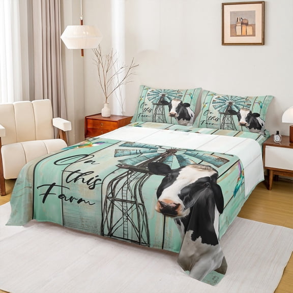 Homewish Kawaii Highland Bull Twin Sheet Sets, Rustic Hummingbird Animal Twin Fitted Sheet, Wooden Lake House Flat Sheet, Microfiber Bedroom Decor, 3 Pieces