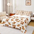 thumbnail image 1 of Homewish Kawaii Highland Cattle Twin Sheet Sets,Rustic Farm Animal Twin Fitted Sheet,Orange Flower Floral Flat Sheet For Teens,Luxury Bedroom Decor,3-Piece, 1 of 7