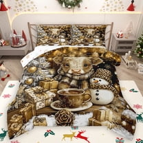 Homewish Kawaii Highland Cow Queen Comforter Set, Xmas Tree Gifts Bedding Sets, Black Gold Christmas Theme Reversible Bedding Comforter Set, Microfiber Bedroom Decor, 3-Piece