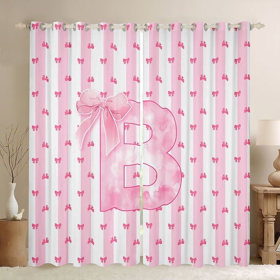 Homewish Kawaii Letter B Black Out Curtains for Kids, Princess Pink Bowknot Curtains Pack of 2 (42x63 Each), Cute Cartoon Ribbon Bedroom Curtains, Blackout Curtains Room Decor