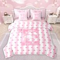 thumbnail image 1 of Homewish Kawaii Letter E Bedding Comforter Set 7pcs for Kids, Princess Pink Bowknot King Bedding Sets, Cute Cartoon Ribbon Reversible Bed Sheets, Breathable Home Decor, 1 of 7