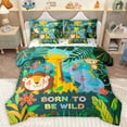 thumbnail image 1 of Homewish Kawaii Lion Elephant Giraffe 7-Piece Twin Bedding Set - Jungle Botanical, 1 of 8