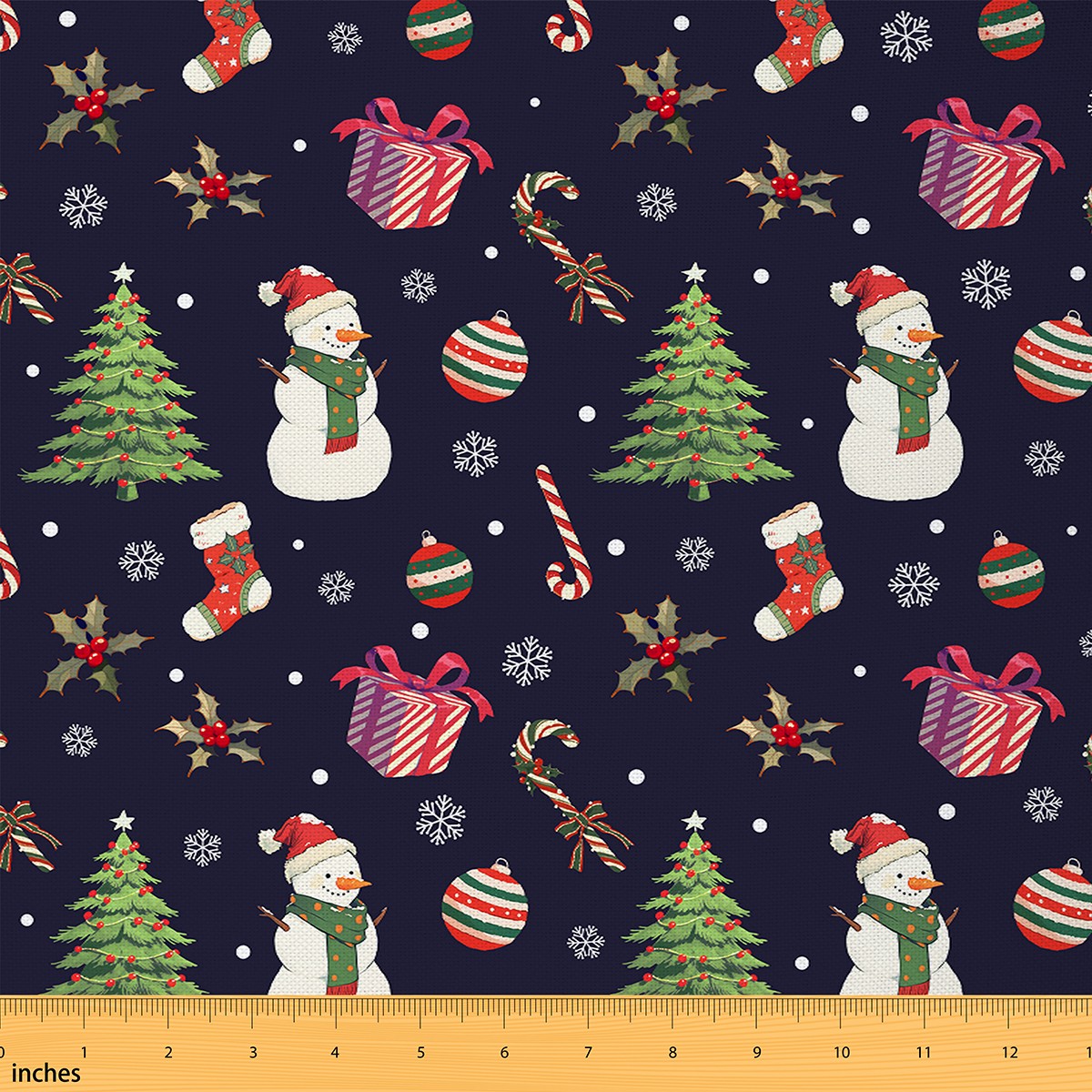 Homewish Kawaii Navy Christmas Fabric by the Yard 2 Yards, Cartoon Xmas Snowman Sewing Fabric, Teen Kid Child Fabric for Sewing, Microfiber Bedroom Decor
