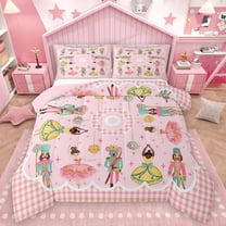 Homewish Kawaii Nutcracker 2pcs Bedding Comforter Set For Children Teens Adults,Happy Christmas Xmas Twin Comforter Sets,Geometric Plaid Breathable Bedding Set,Ballet Dance Room Decor,Reversible