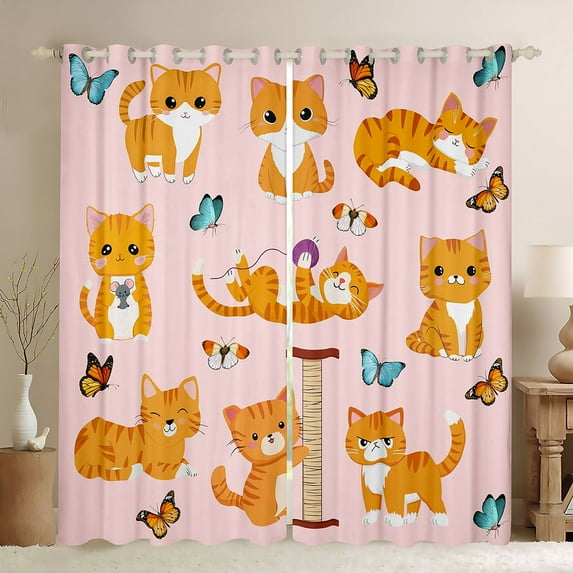 Homewish Kawaii Orange Animal Blackout Curtains Set of 2 (52x84 Each), Magic Butterfly Animal Window Curtains, Teens Kids Boys Girls Curtains and Drapes, Curtains Blackout Home Decor